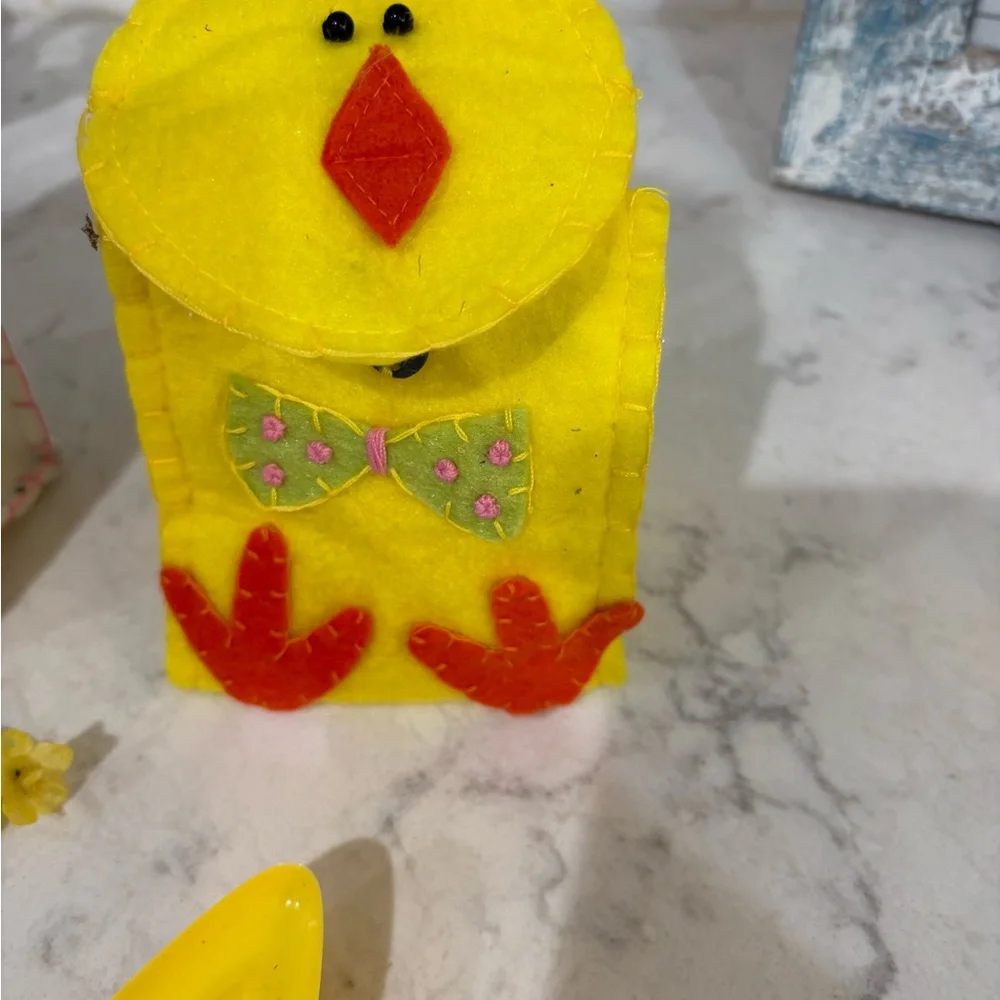Kids Yellow Bunny Sunglasses and 2 felt bags each with a plastic egg